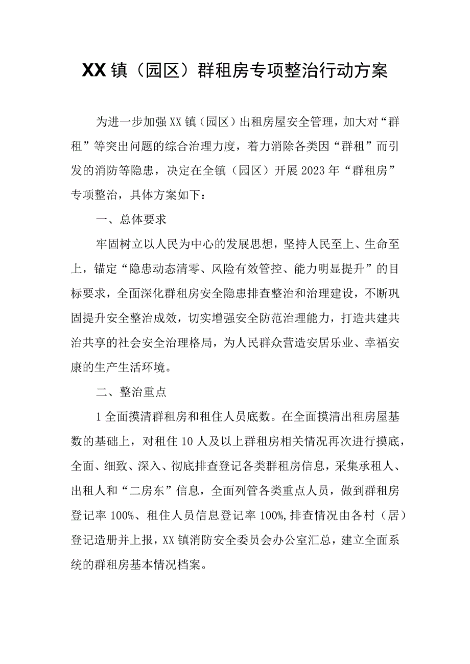 XX镇（园区）群租房专项整治行动方案.docx_第1页