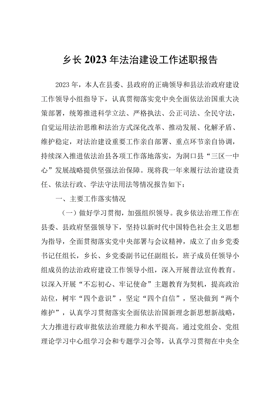 乡长2022年法治建设工作述职报告.docx_第1页