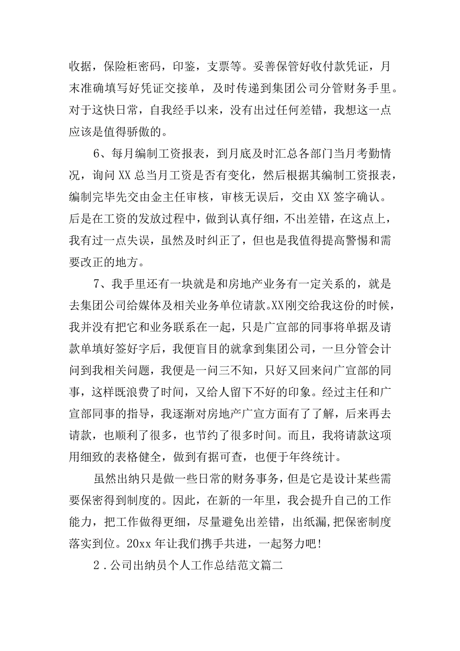 公司出纳员个人工作总结范文（精选10篇）.docx_第2页