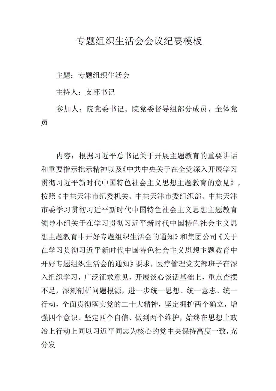 专题组织生活会会议纪要模板.docx_第1页