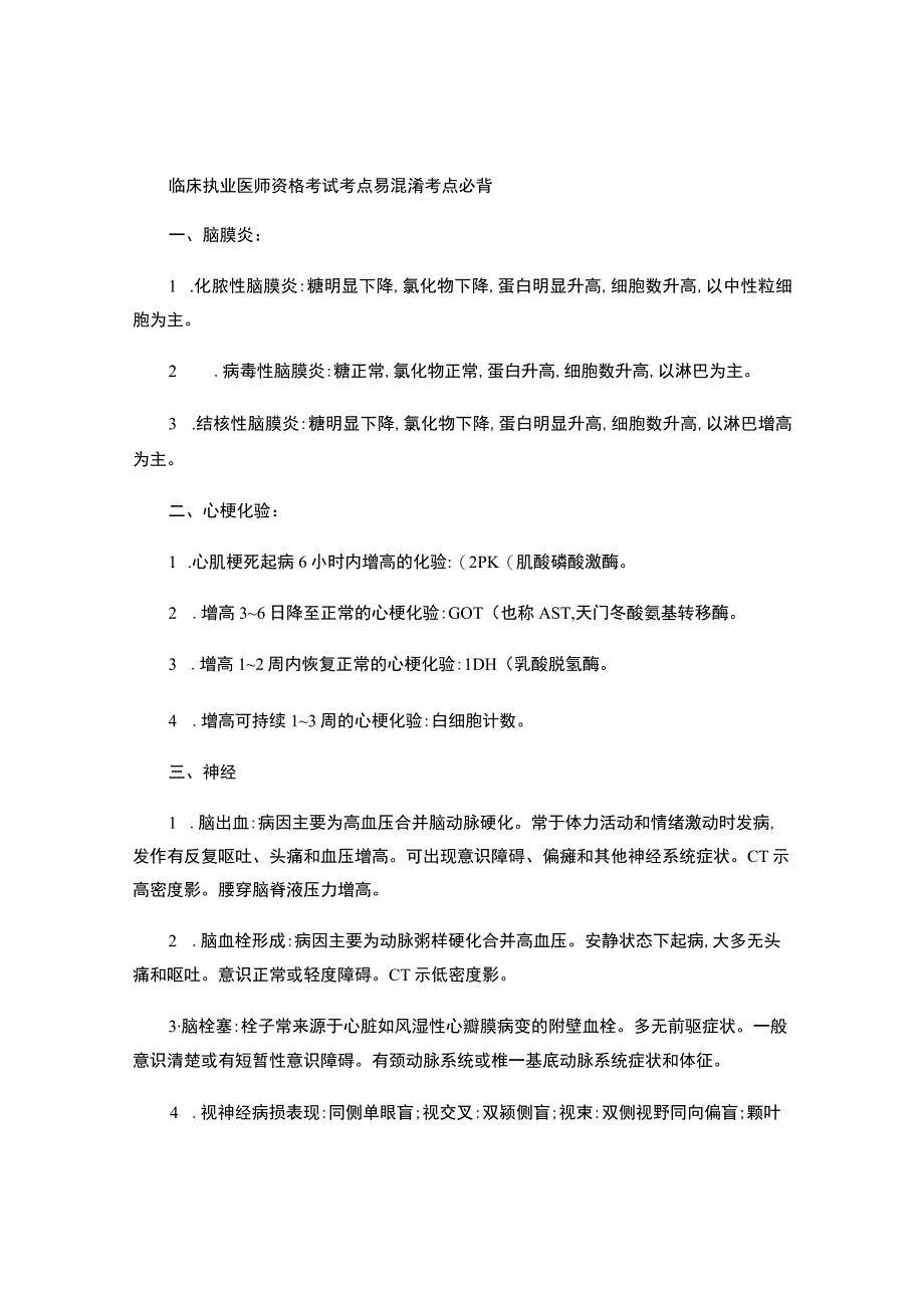 临床执业医师资格考试考点 易混淆考点必背-.docx_第1页