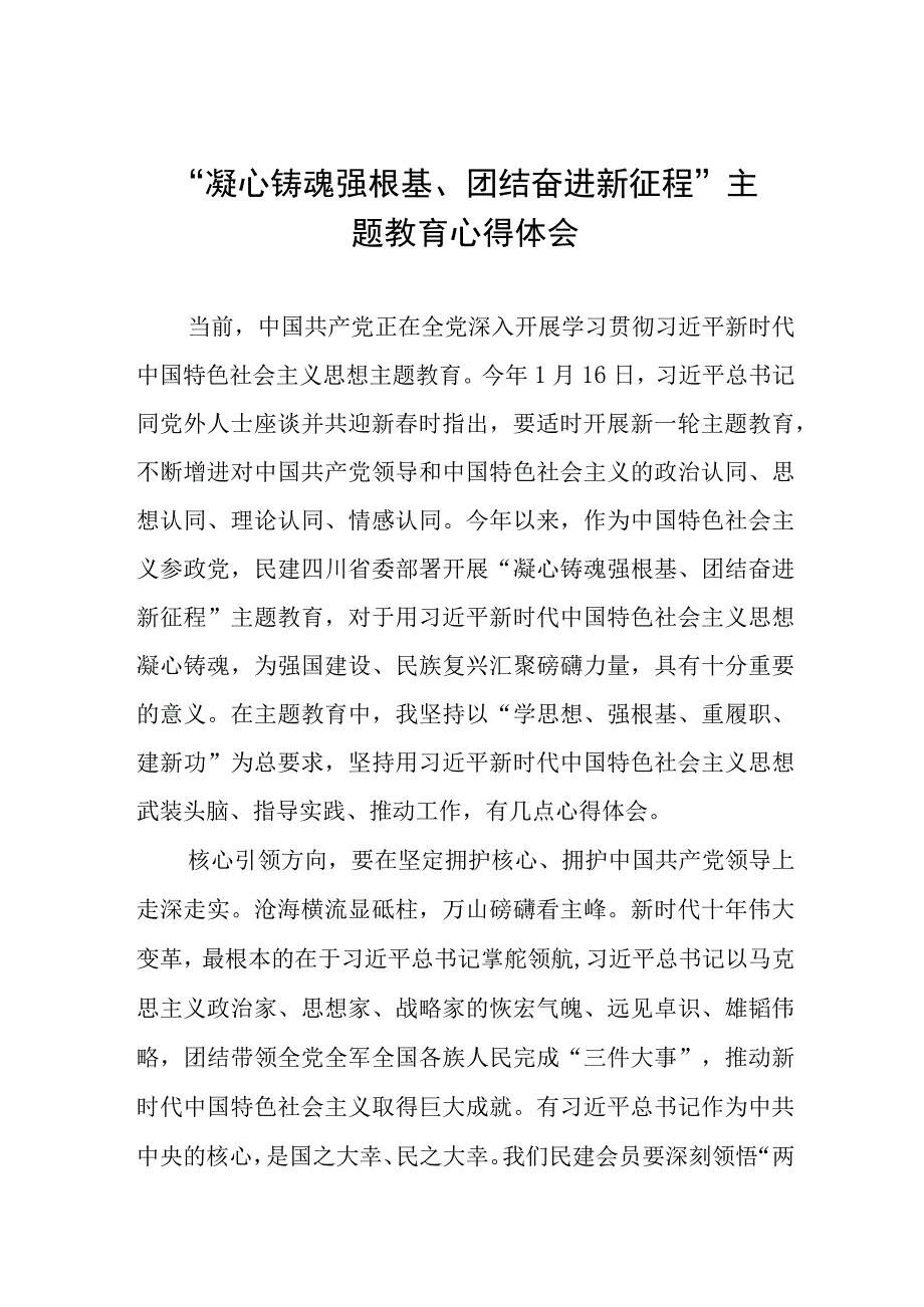 三篇“凝心铸魂强根基、团结奋进新征程”主题教育研讨发言.docx_第1页