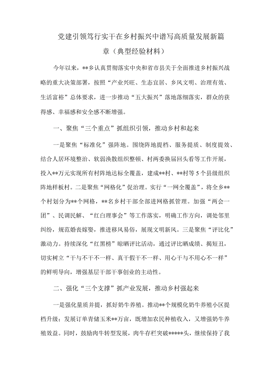 党建引领笃行实干在乡村振兴中谱写高质量发展新篇章（典型经验材料）.docx_第1页