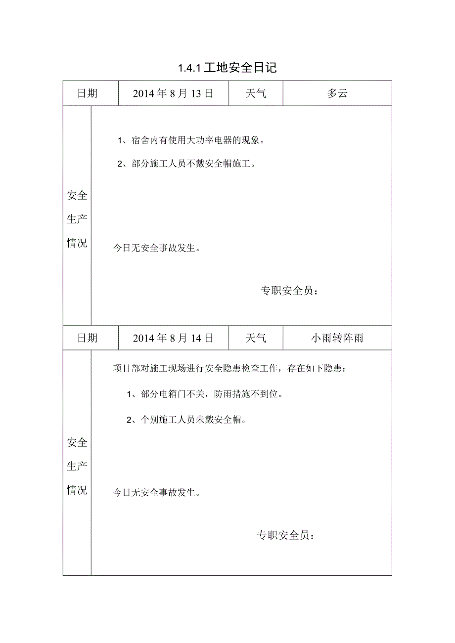 [施工资料]安全日记(16).docx_第1页