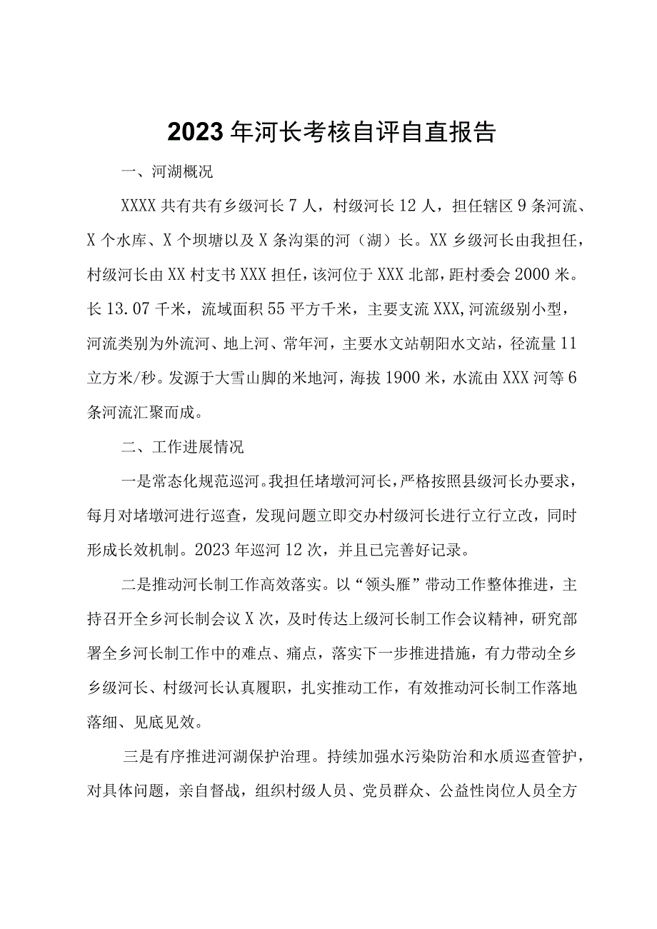 2023年河长考核自评自查报告.docx_第1页