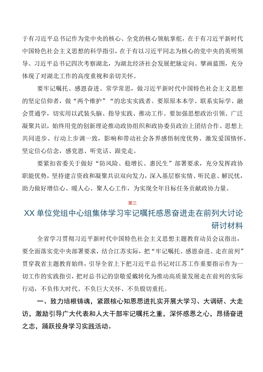 2023年度深入学习贯彻牢记嘱托感恩奋进走在前列大讨论发言材料七篇.docx_第3页