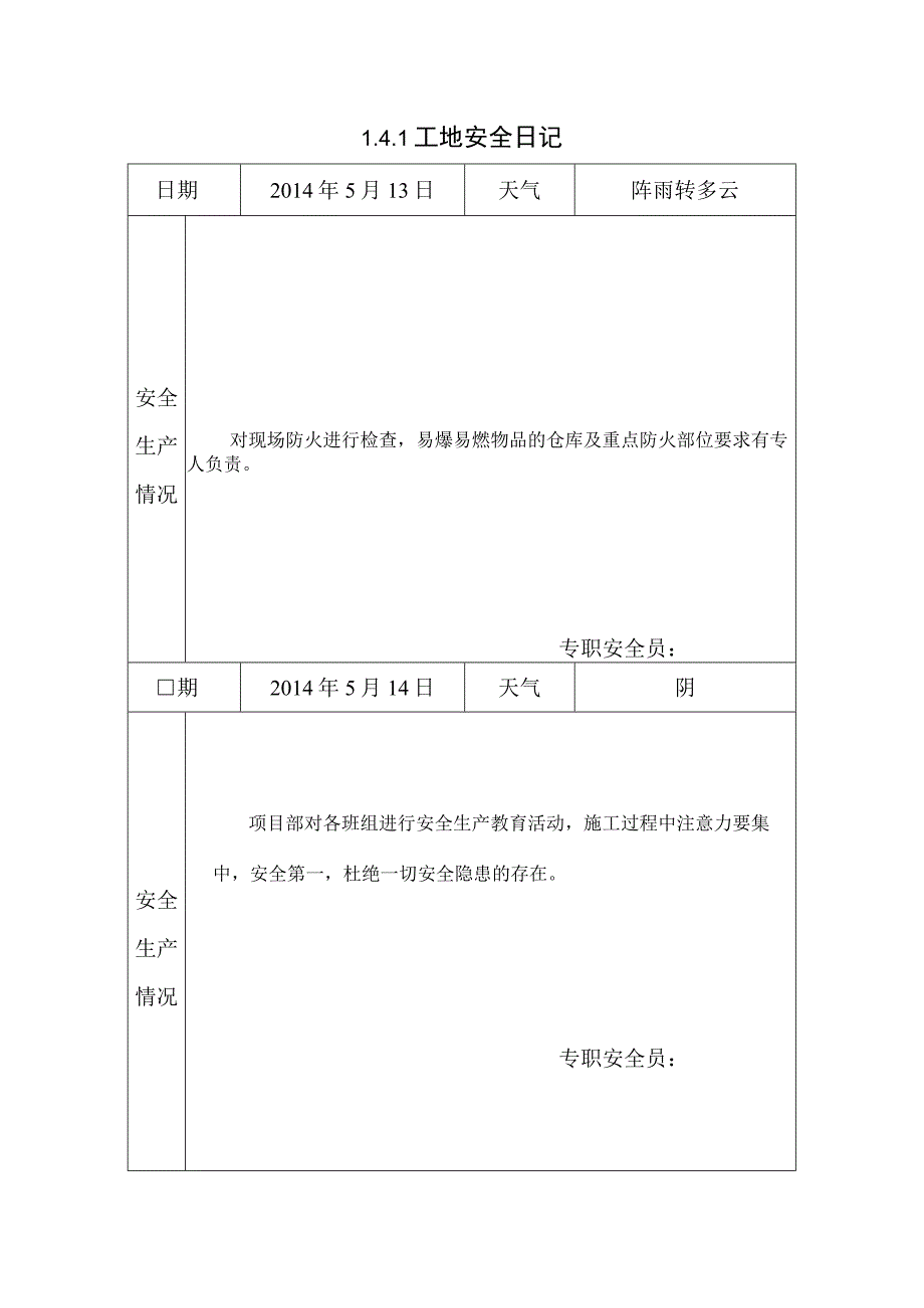 [施工资料]工地安全日记(12).docx_第1页