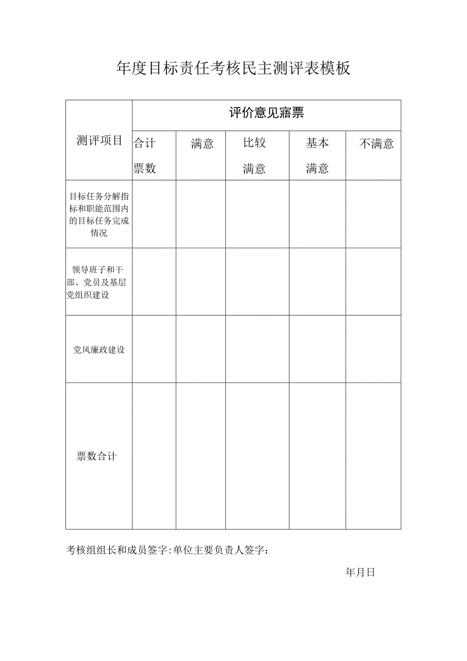 ____年度目标责任考核民主测评表模板.docx_第1页