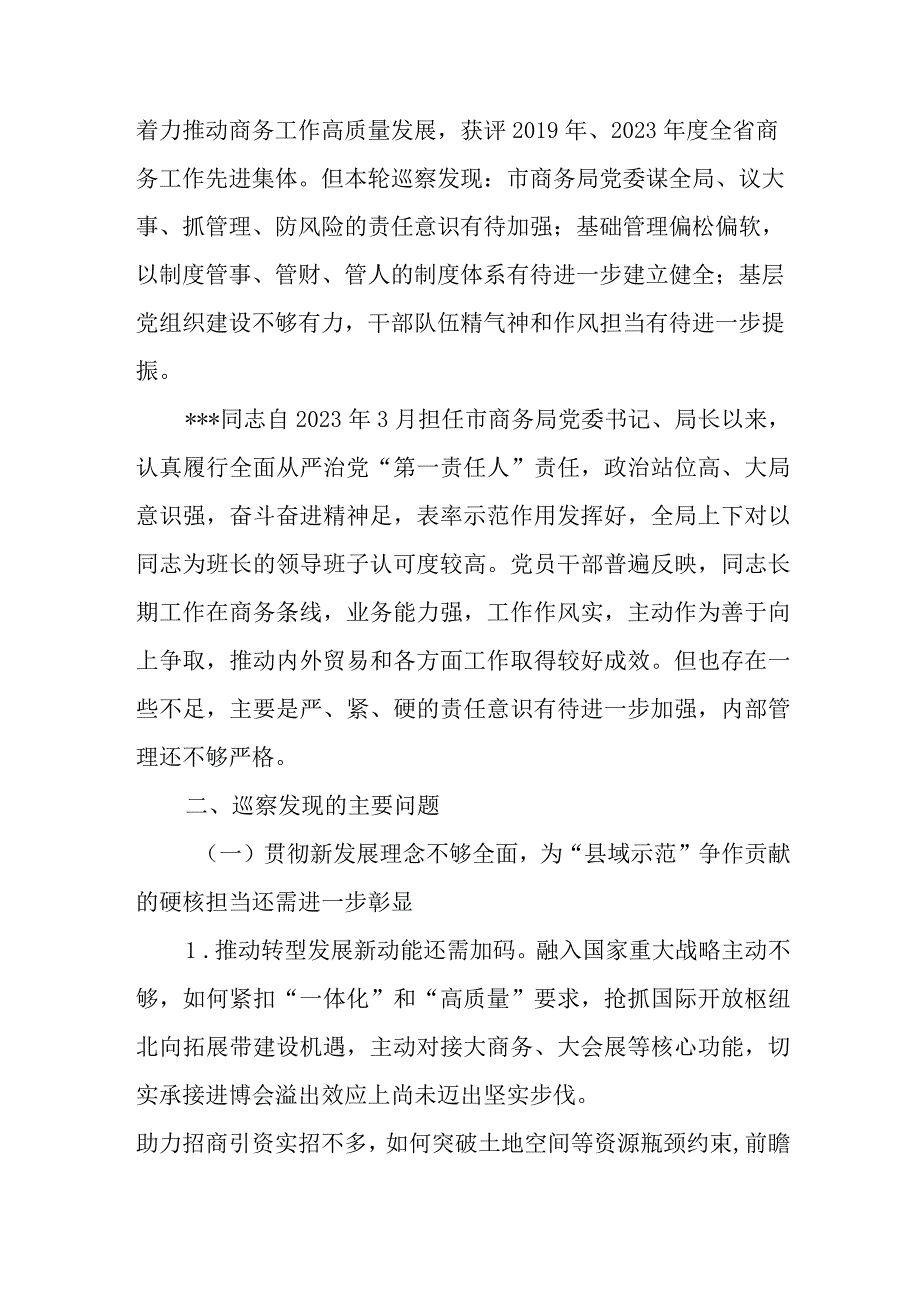 2023年市委巡视组巡察市商务局党委情况报告汇报报告.docx_第2页