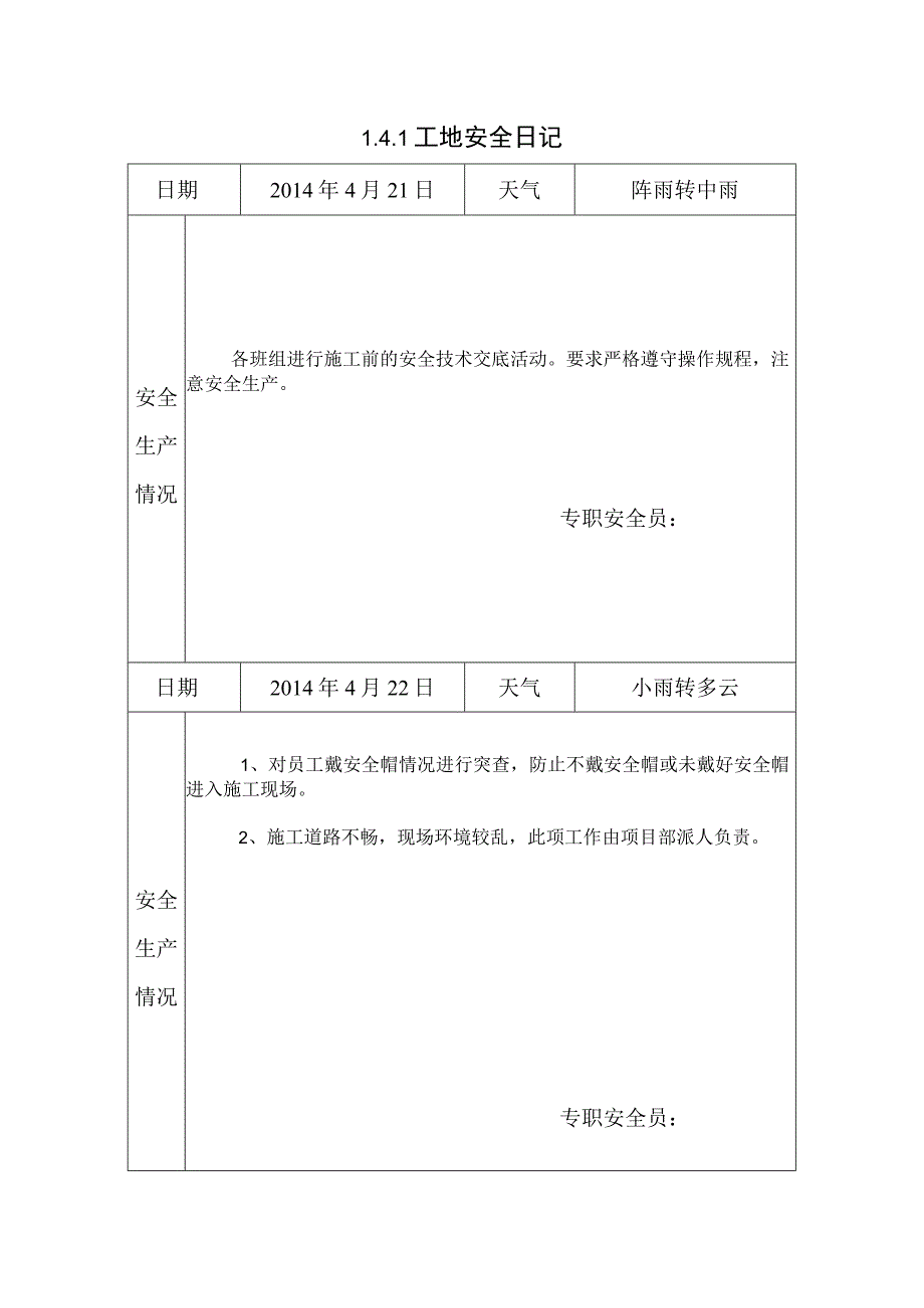 [施工资料]工地安全日记(1).docx_第1页