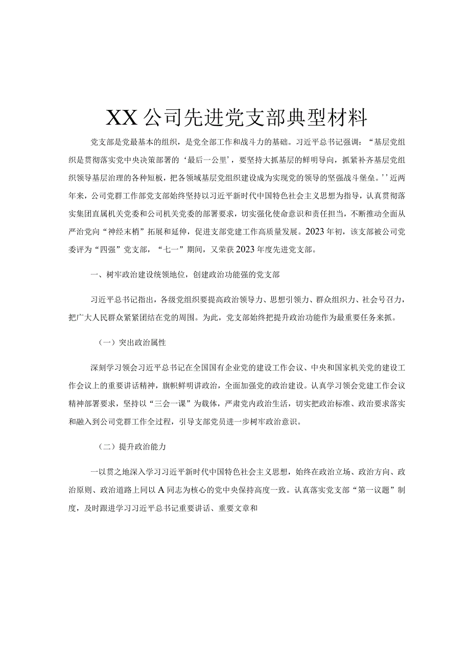 XX公司先进党支部典型材料.docx_第1页