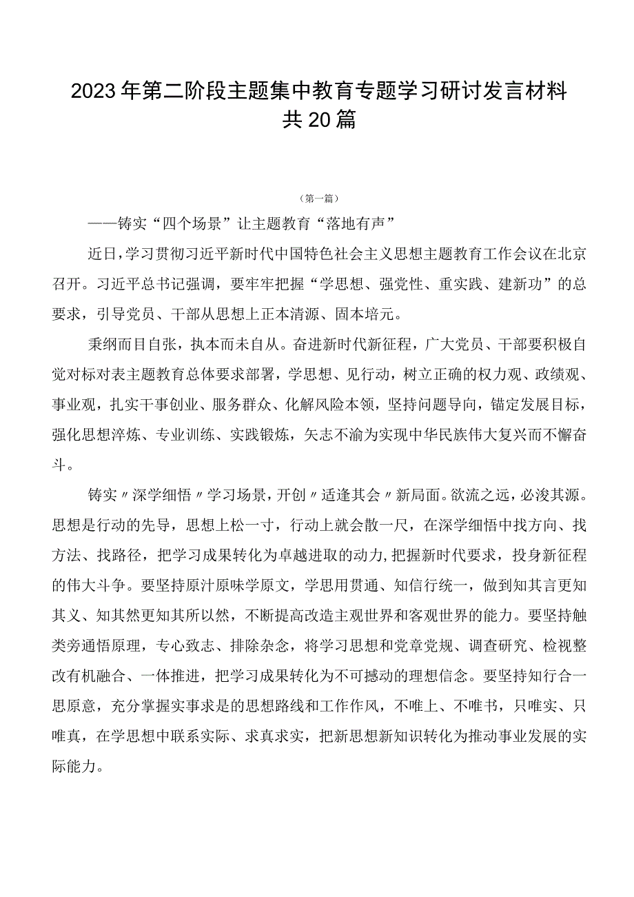 2023年第二阶段主题集中教育专题学习研讨发言材料共20篇.docx_第1页