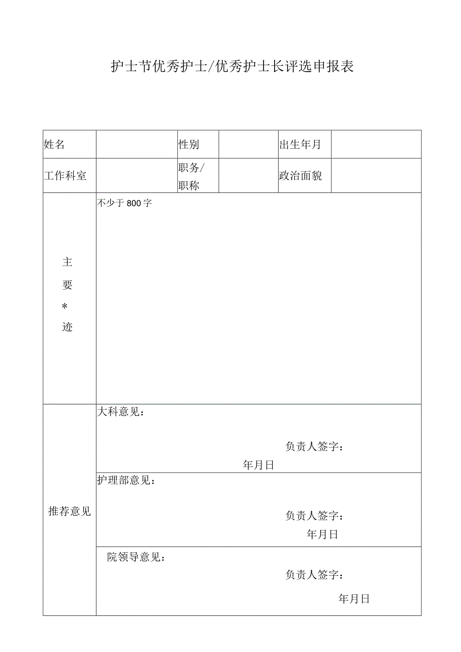 优秀护士优秀护士长评选申报表.docx_第1页