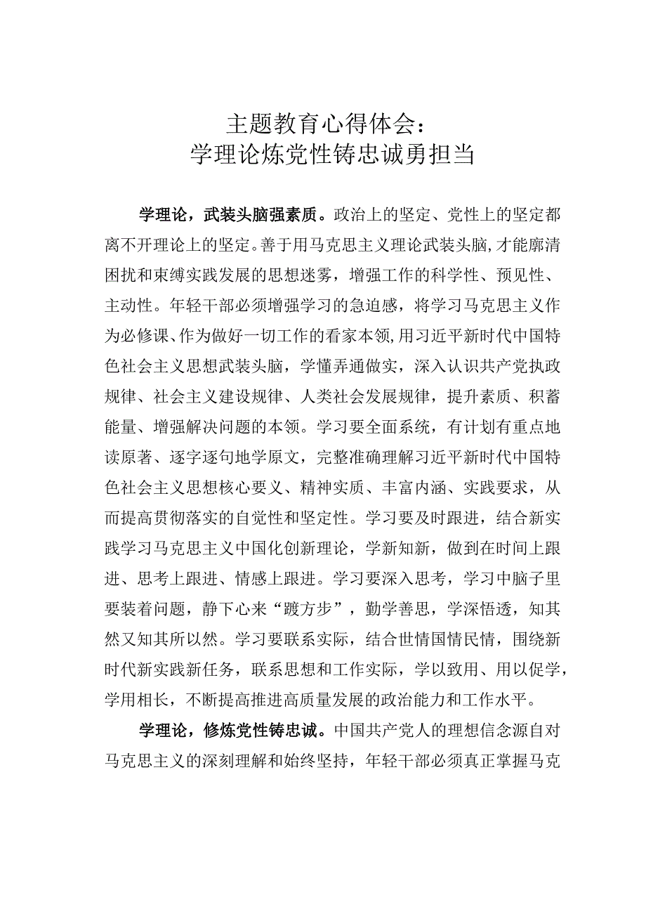 主题教育心得体会：学理论炼党性铸忠诚勇担当.docx_第1页