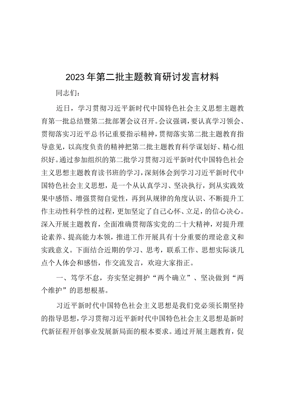 2023年第二批主题教育研讨发言材料.docx_第1页