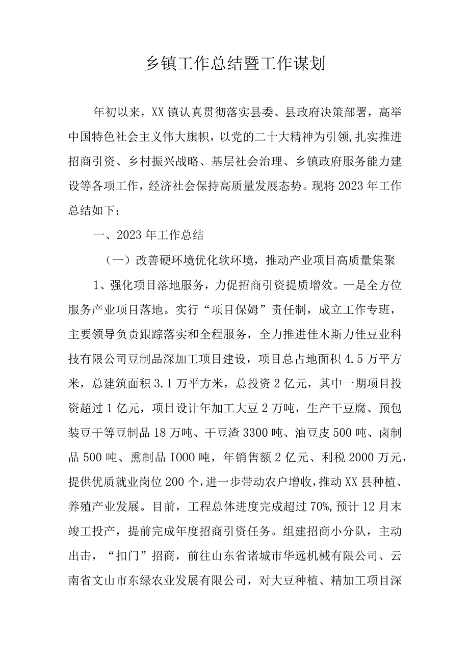 乡镇工作总结暨工作谋划.docx_第1页