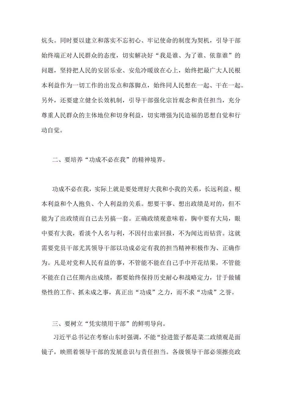 2023年树立正确政绩观重要论述“政绩为谁而树、树什么样的政绩、靠什么树政绩”研讨心得发言材料2篇文.docx_第2页