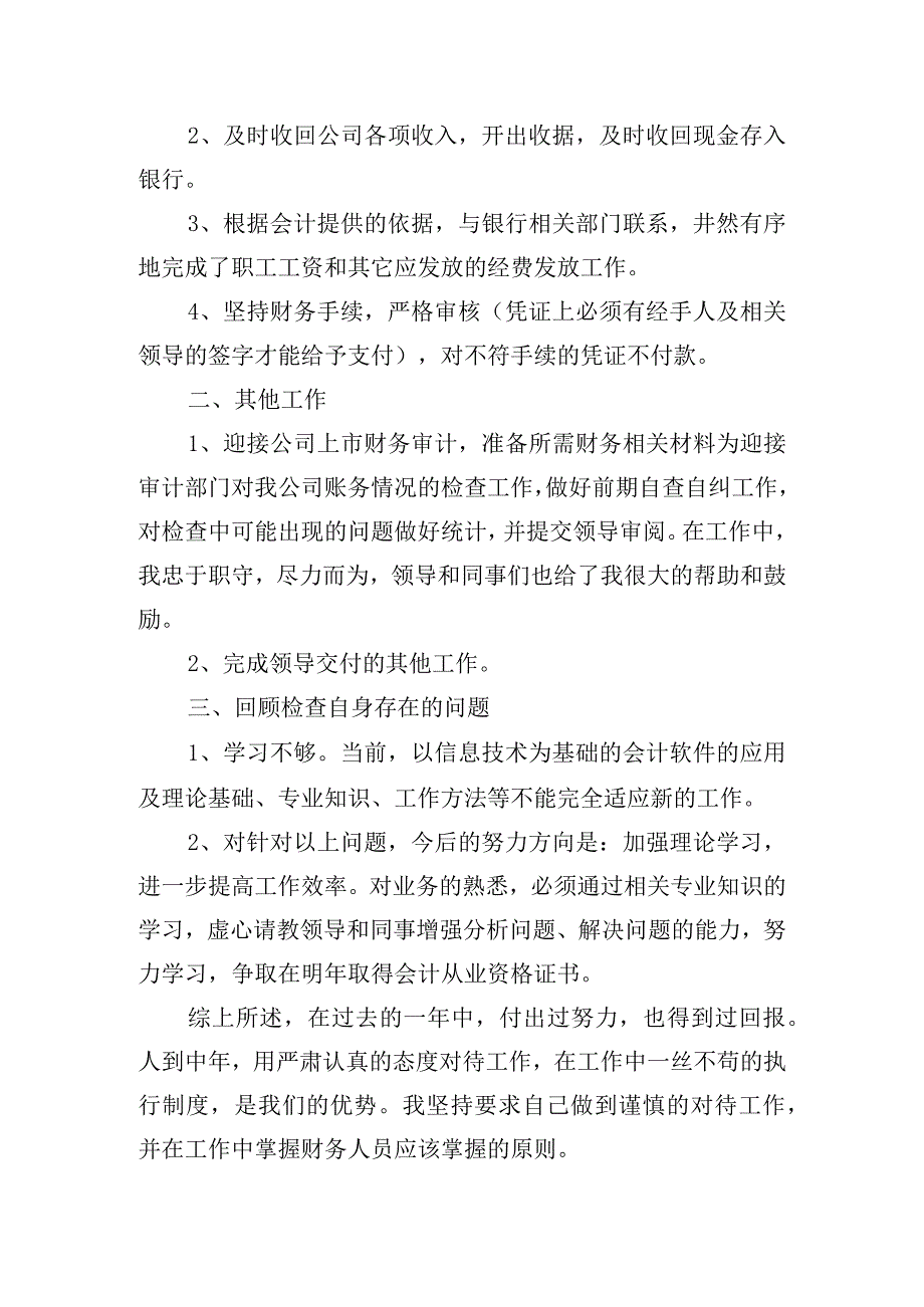 企业出纳个人工作总结范文（精选10篇）.docx_第2页