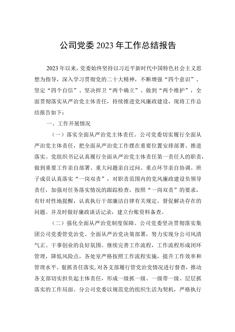 公司党委2023年工作总结报告.docx_第1页