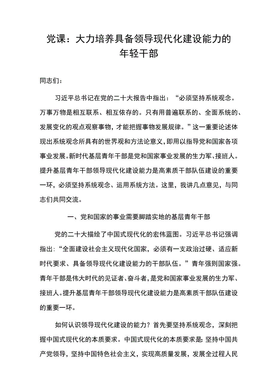 2023培养年轻青年干部专题党课讲稿4篇.docx_第2页