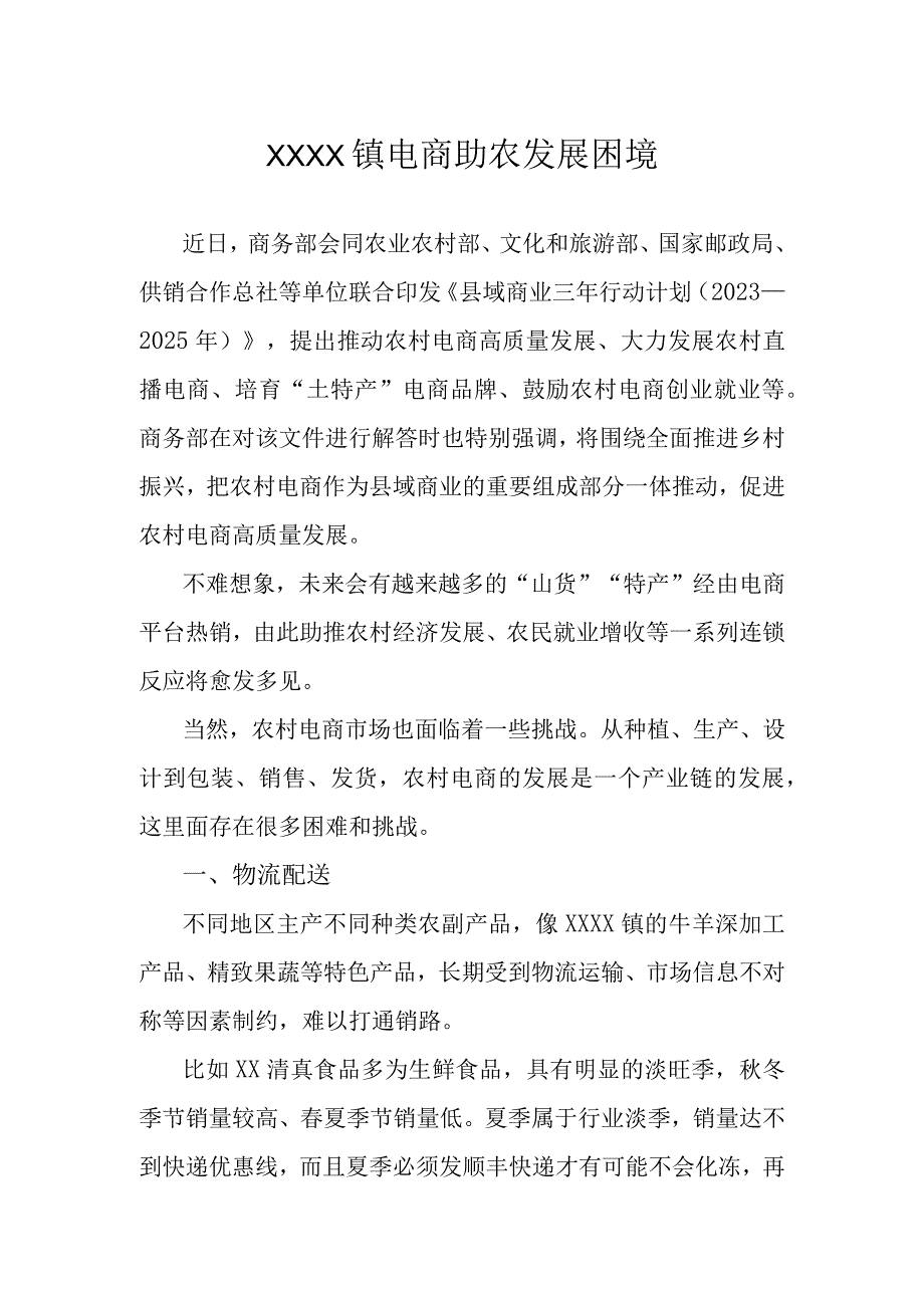 XX镇电商助农发展困境.docx_第1页