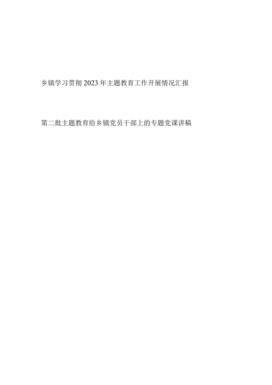 乡镇学习贯彻2023年主题教育工作开展情况总结汇报和党课讲稿.docx_第1页