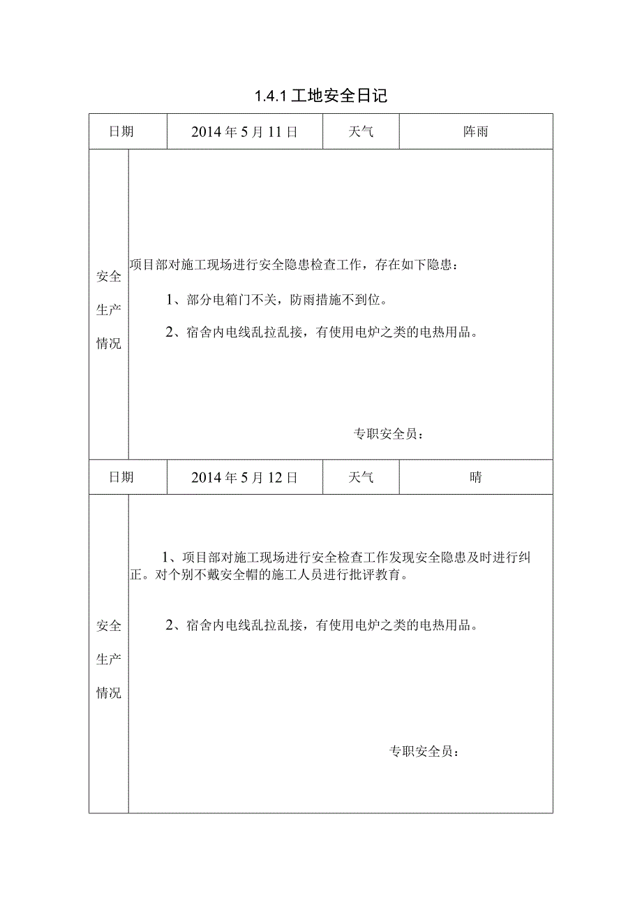 [施工资料]工地安全日记(11).docx_第1页