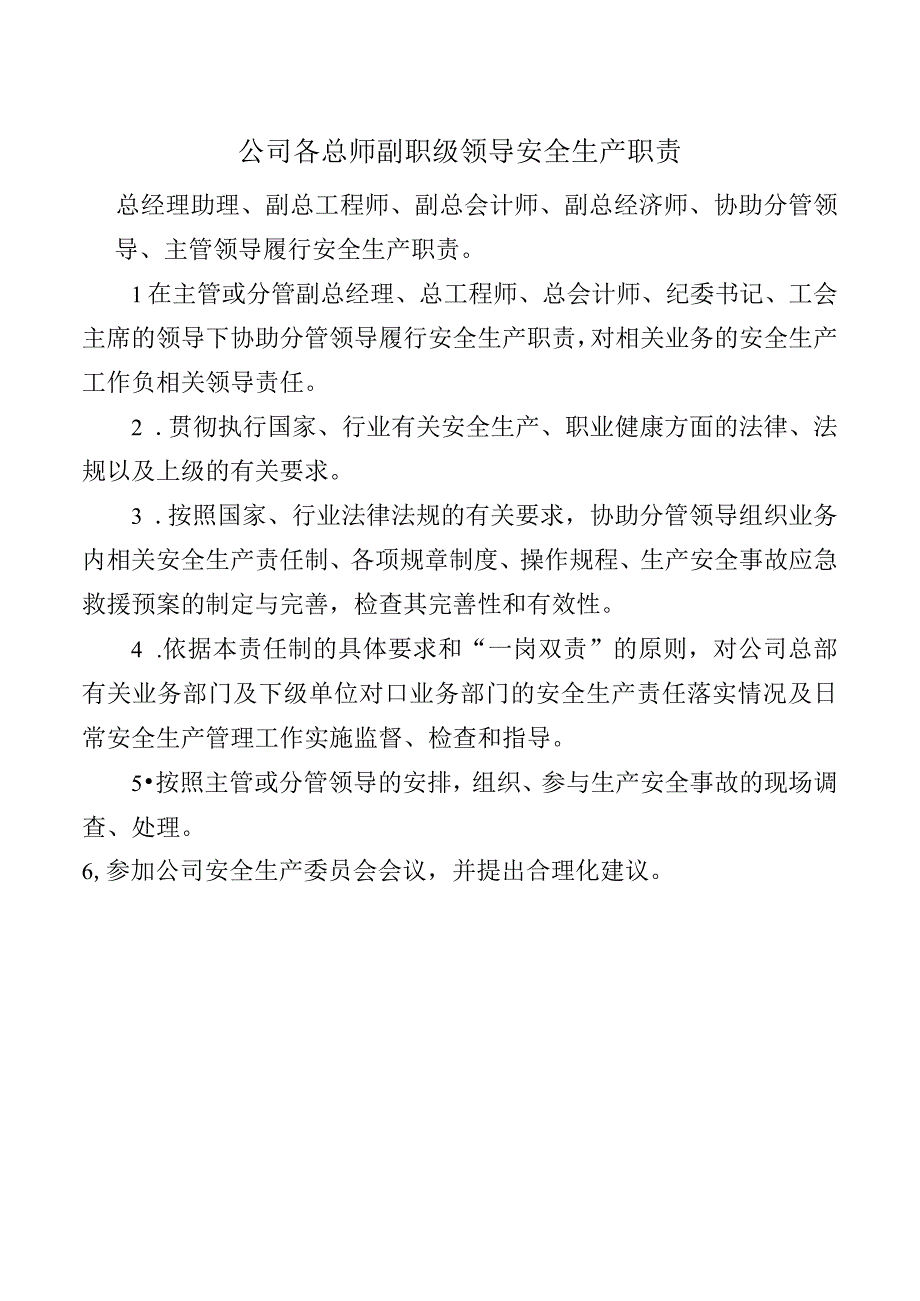 公司各总师副职级领导安全生产职责.docx_第1页