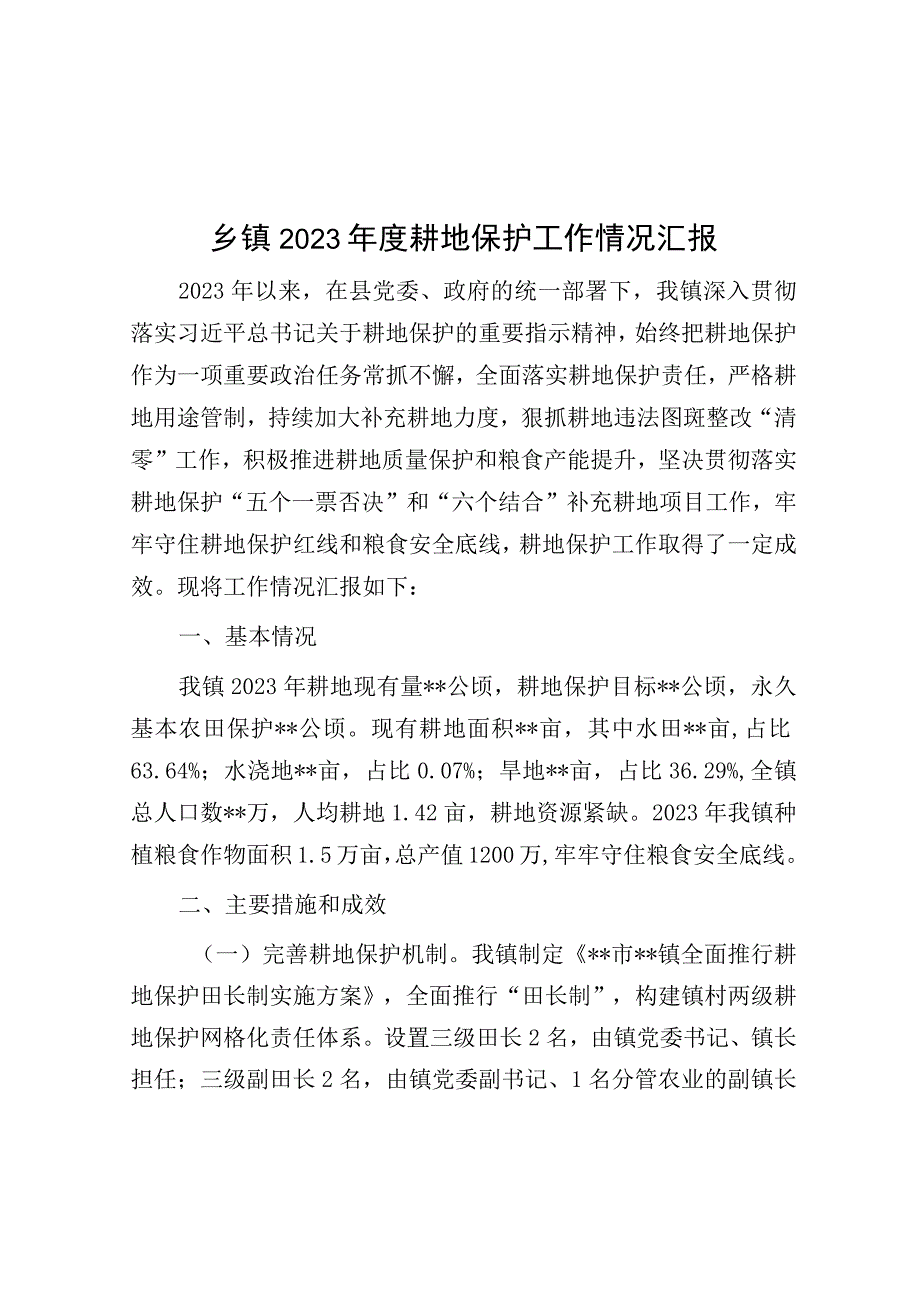 2023年度耕地保护工作情况汇报（乡镇）.docx_第1页