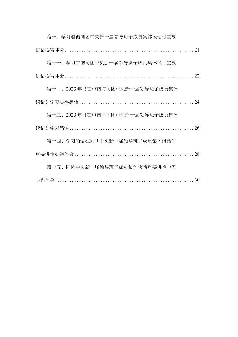 2023年《在中南海同团中央新一届领导班子成员集体谈话》学习心得感悟（15篇）.docx_第2页