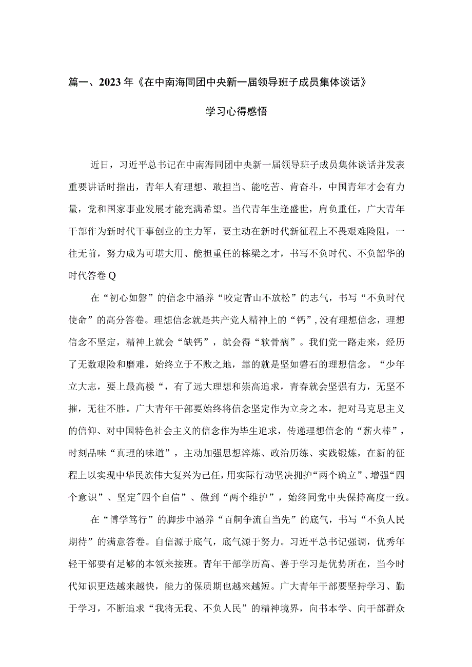 2023年《在中南海同团中央新一届领导班子成员集体谈话》学习心得感悟（15篇）.docx_第3页