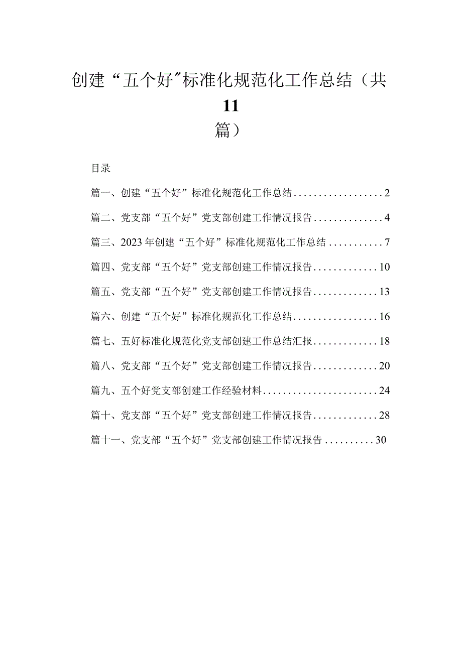 2023创建“五个好”标准化规范化工作总结（共11篇）.docx_第1页