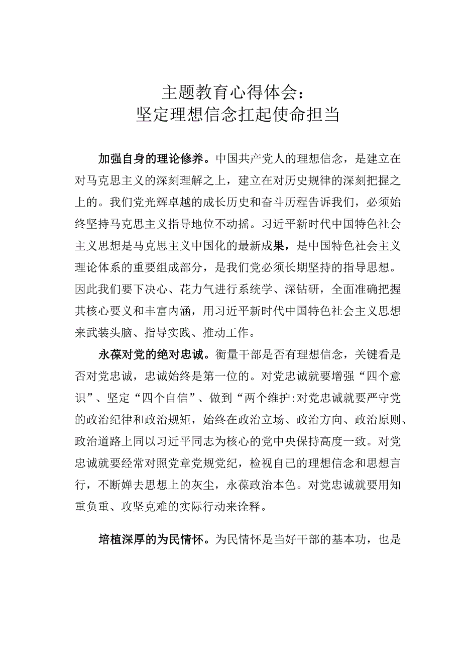 主题教育心得体会：坚定理想信念扛起使命担当.docx_第1页