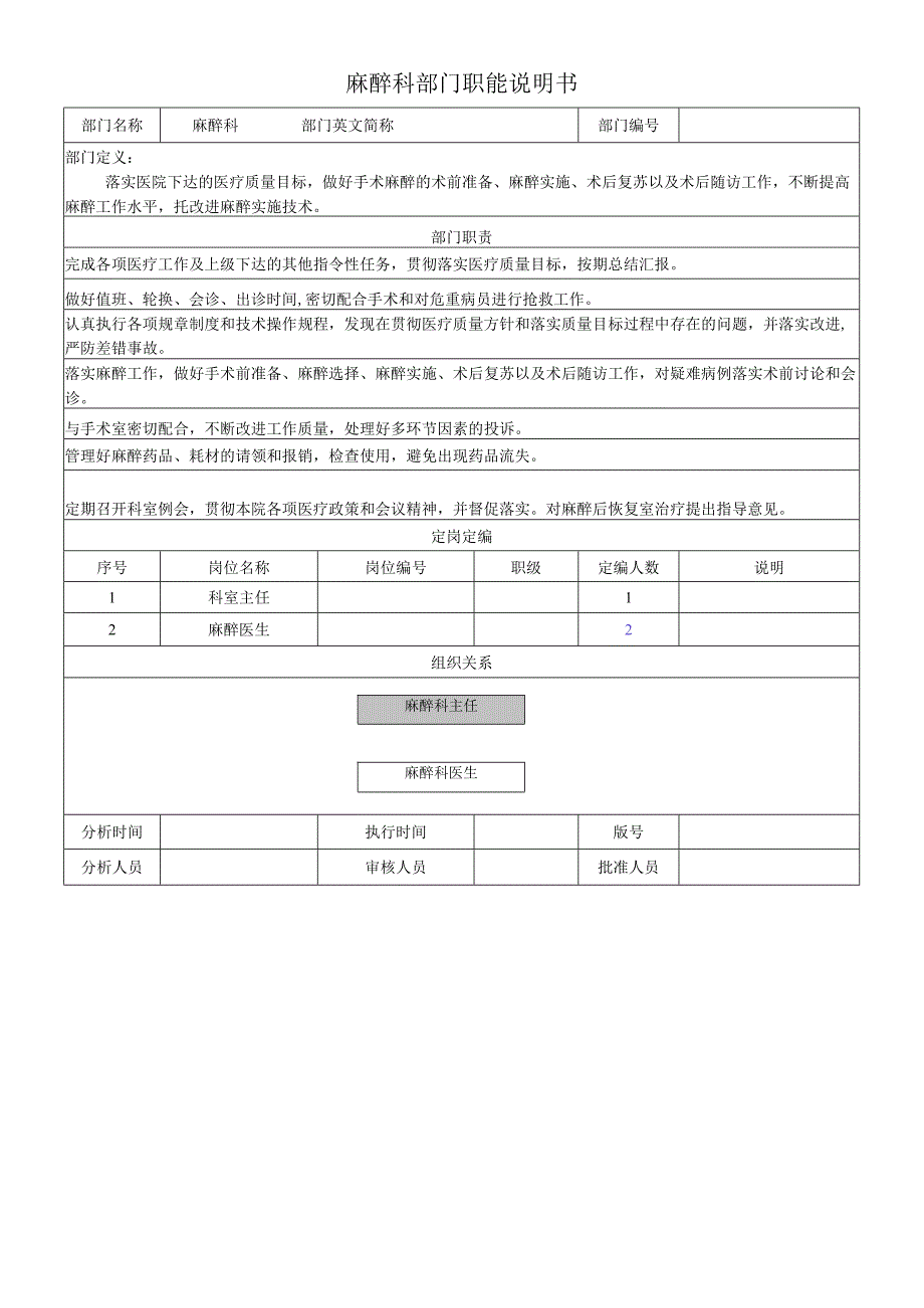 医院麻醉科部门职能说明.docx_第1页