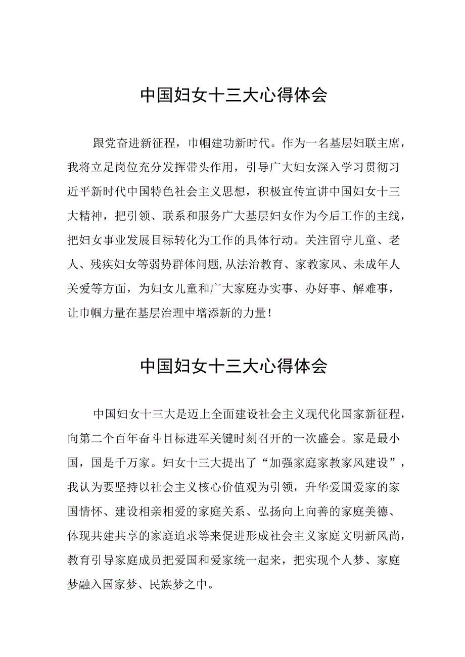 妇女主任学习中国妇女第十三次全国代表大会精神心得体会（十一篇）.docx_第1页