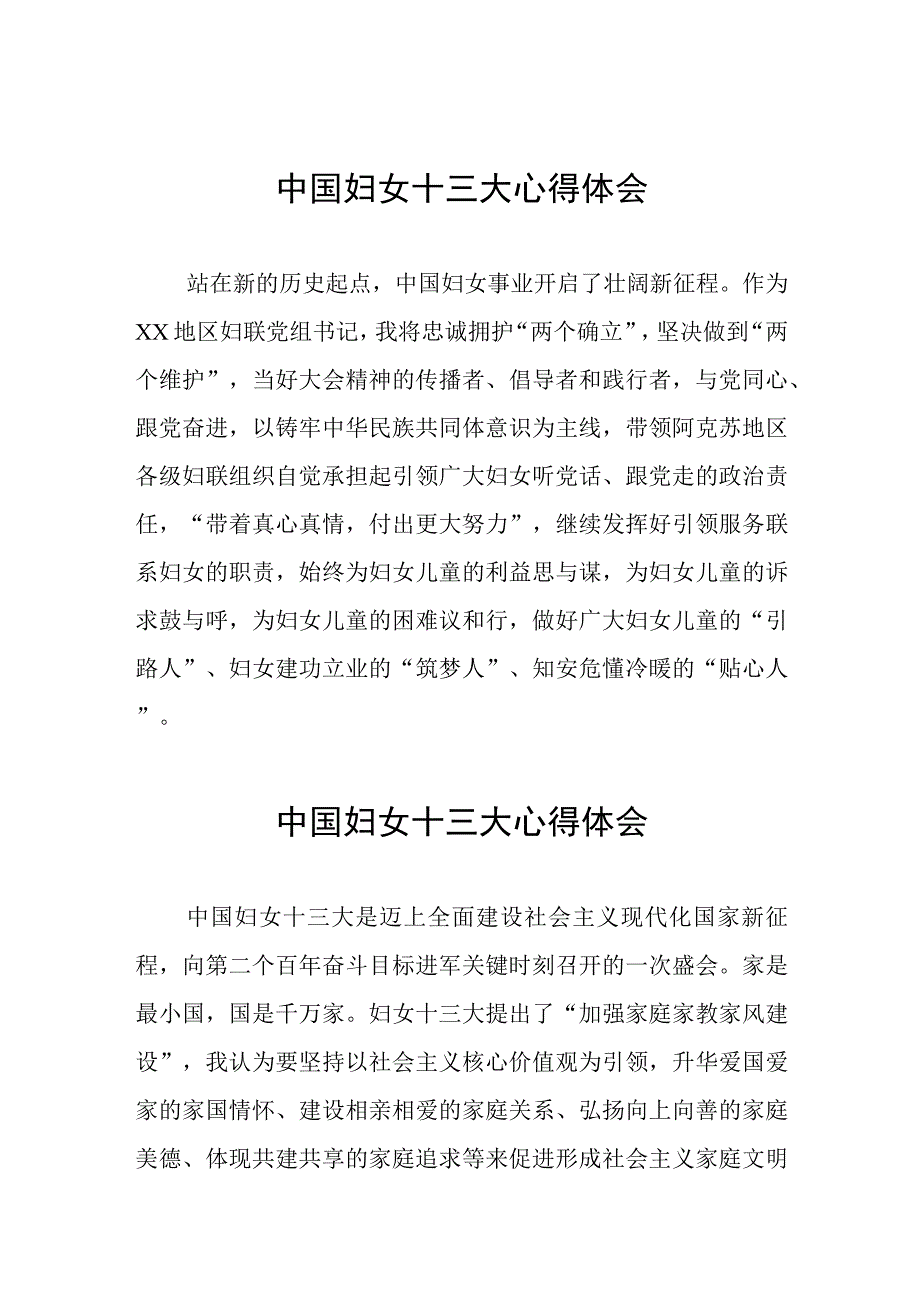 妇联学习中国妇女第十三次全国代表大会精神的心得体会（十一篇）.docx_第1页