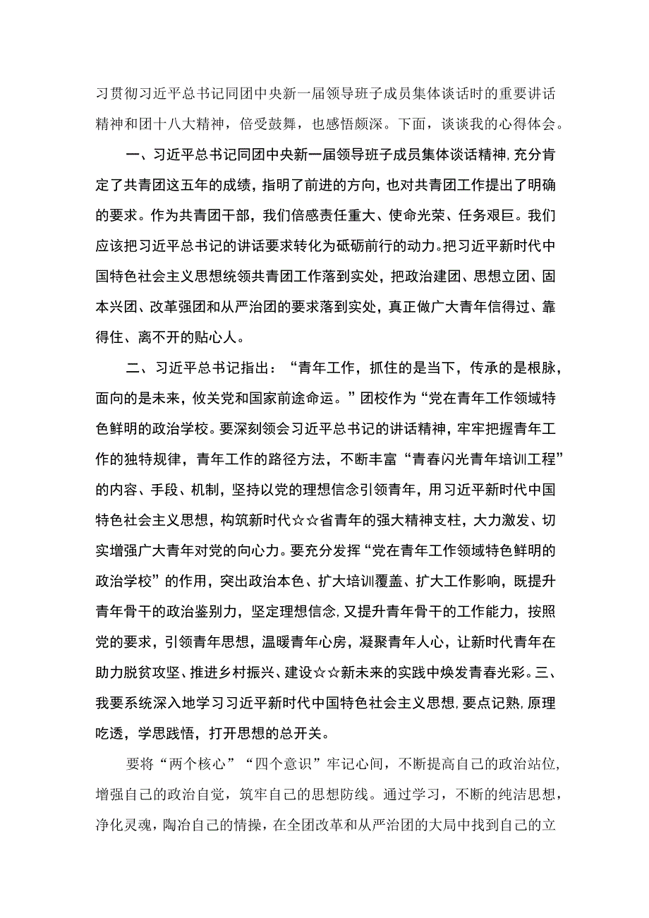 学习遵循同团中央新一届领导班子成员集体谈话时重要讲话心得体会范文（7篇）.docx_第2页