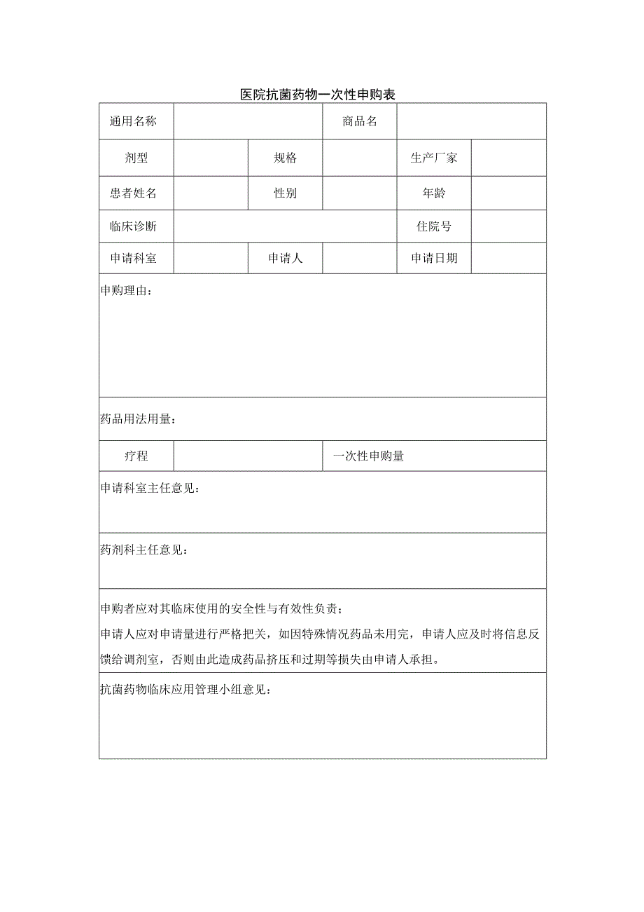 医院抗菌药物一次性申购表.docx_第1页