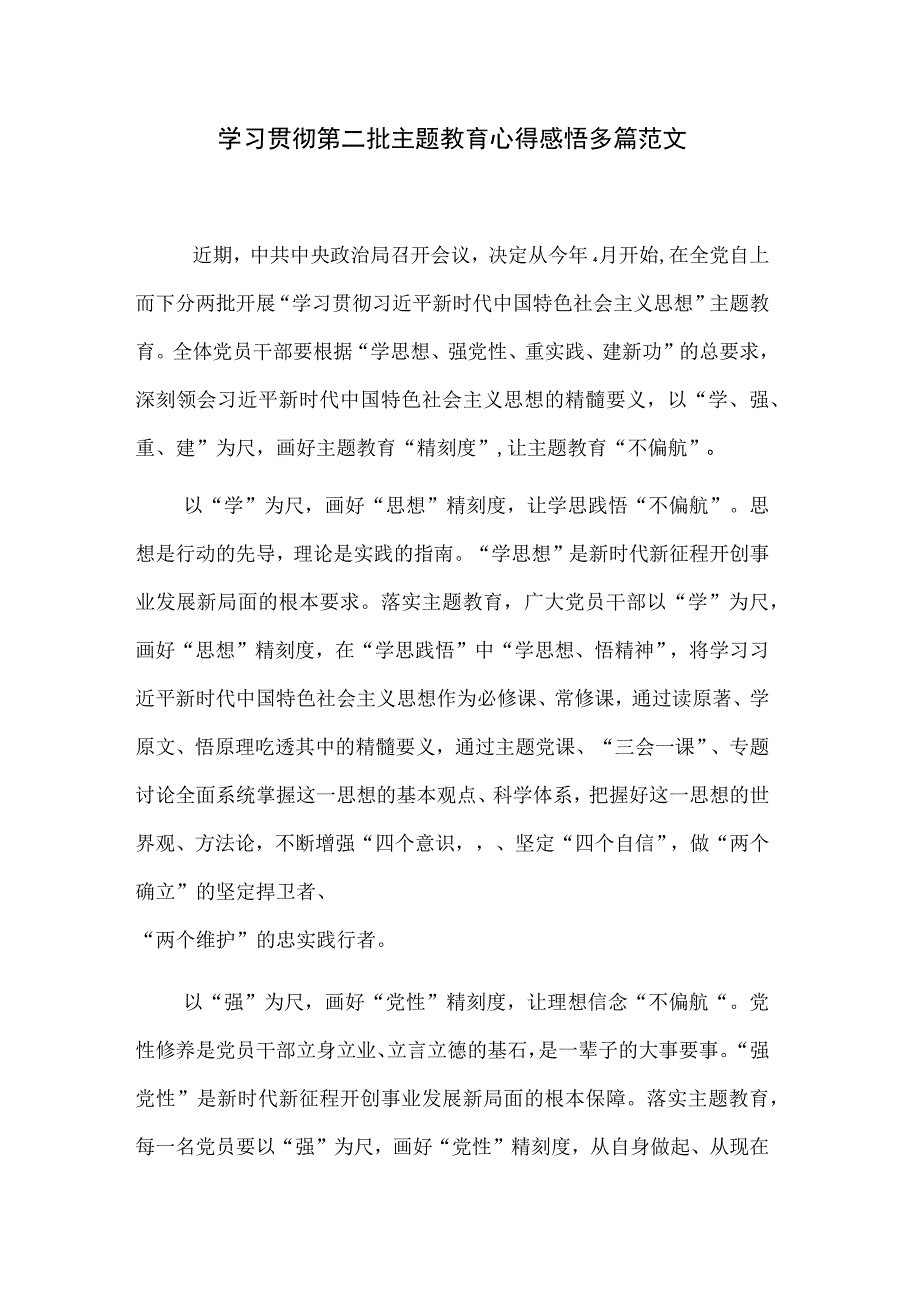 学习贯彻第二批主题教育心得感悟多篇范文.docx_第1页