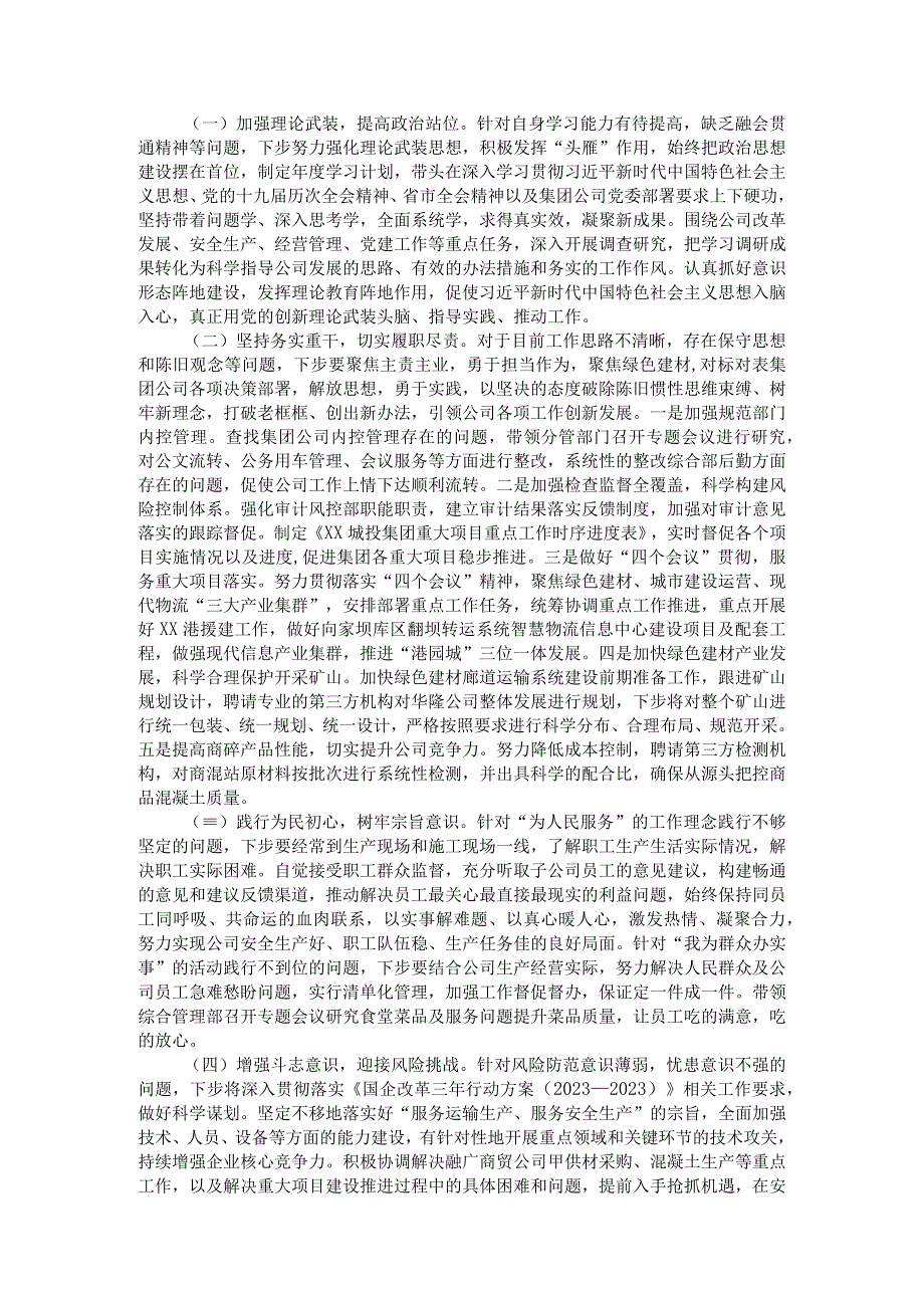 国企党委宣传委员2021年专题民主生活会个人发言提纲（五个带头）.docx_第3页