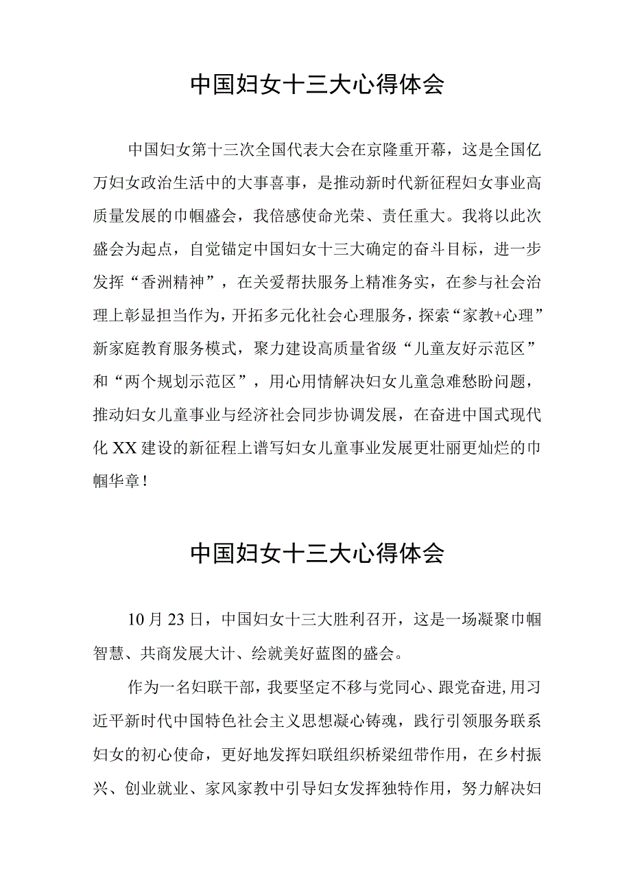 学习中国妇女第十三次全国代表大会精神心得体会（十一篇）.docx_第3页