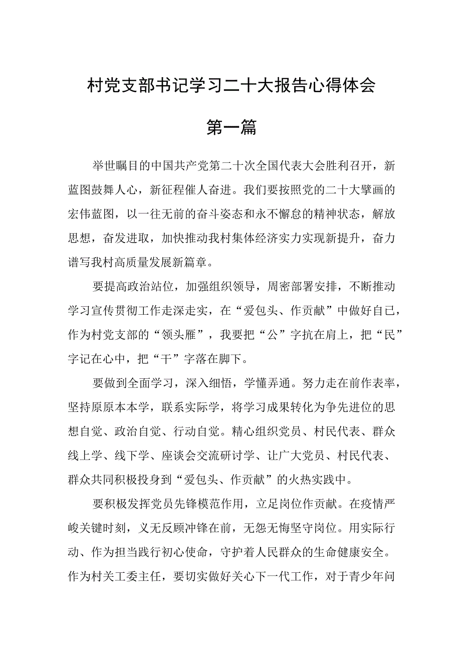 村党支部书记学习二十大报告心得体会三篇.docx_第1页