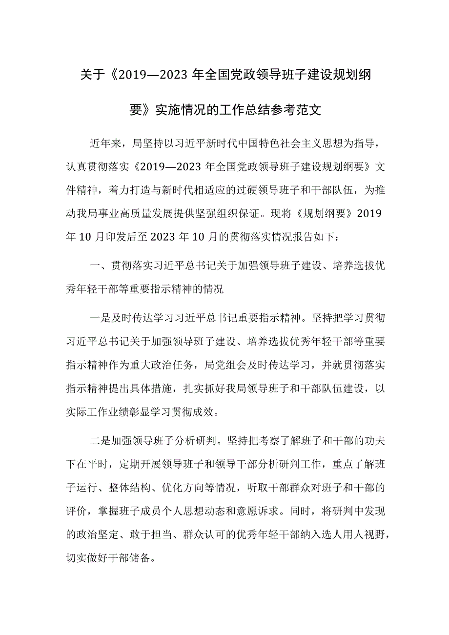 关于《2019—2023年全国党政领导班子建设规划纲要》实施情况的工作总结参考范文.docx_第1页