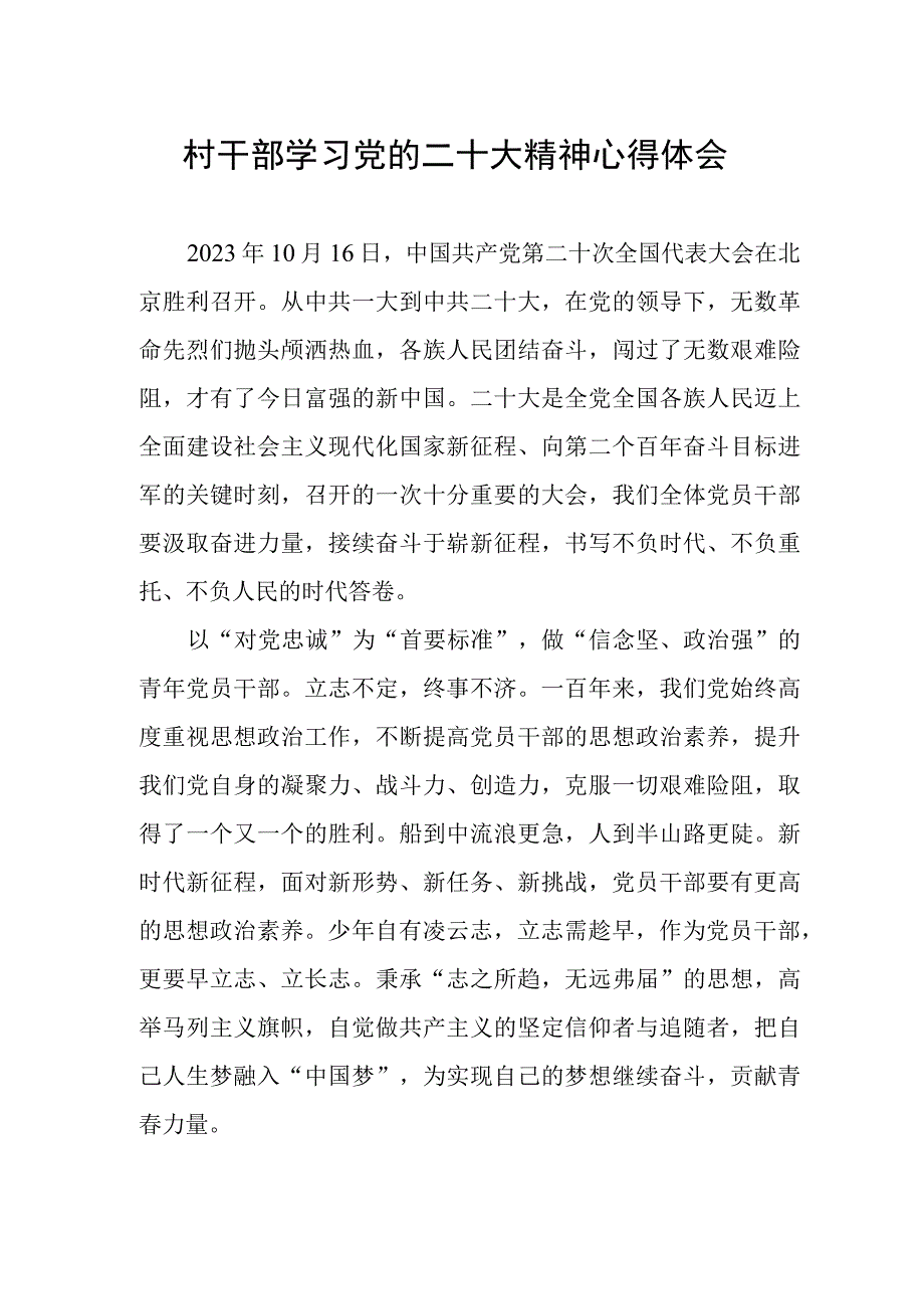 村干部学习党的二十大精神心得体会.docx_第1页