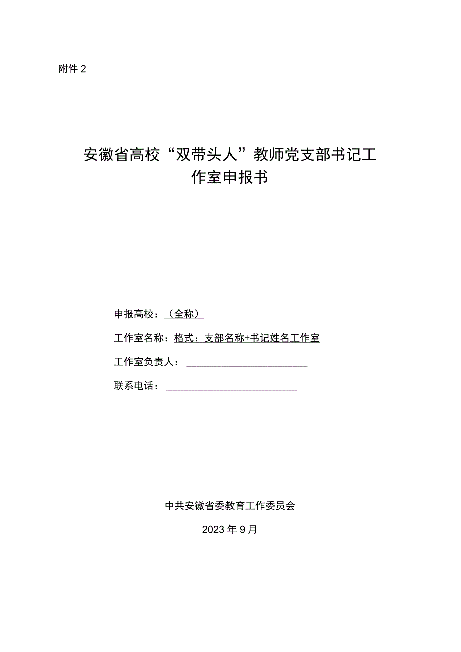 安徽省高校“双带头人”教师党支部书记工作室申报书.docx_第1页