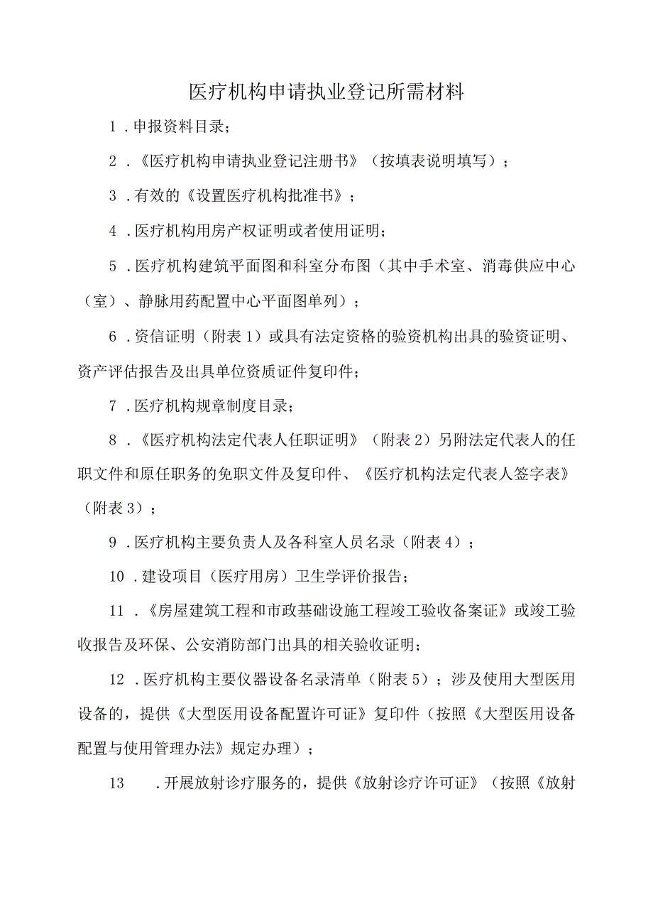 医疗机构申请执业登记所需材料.docx_第1页