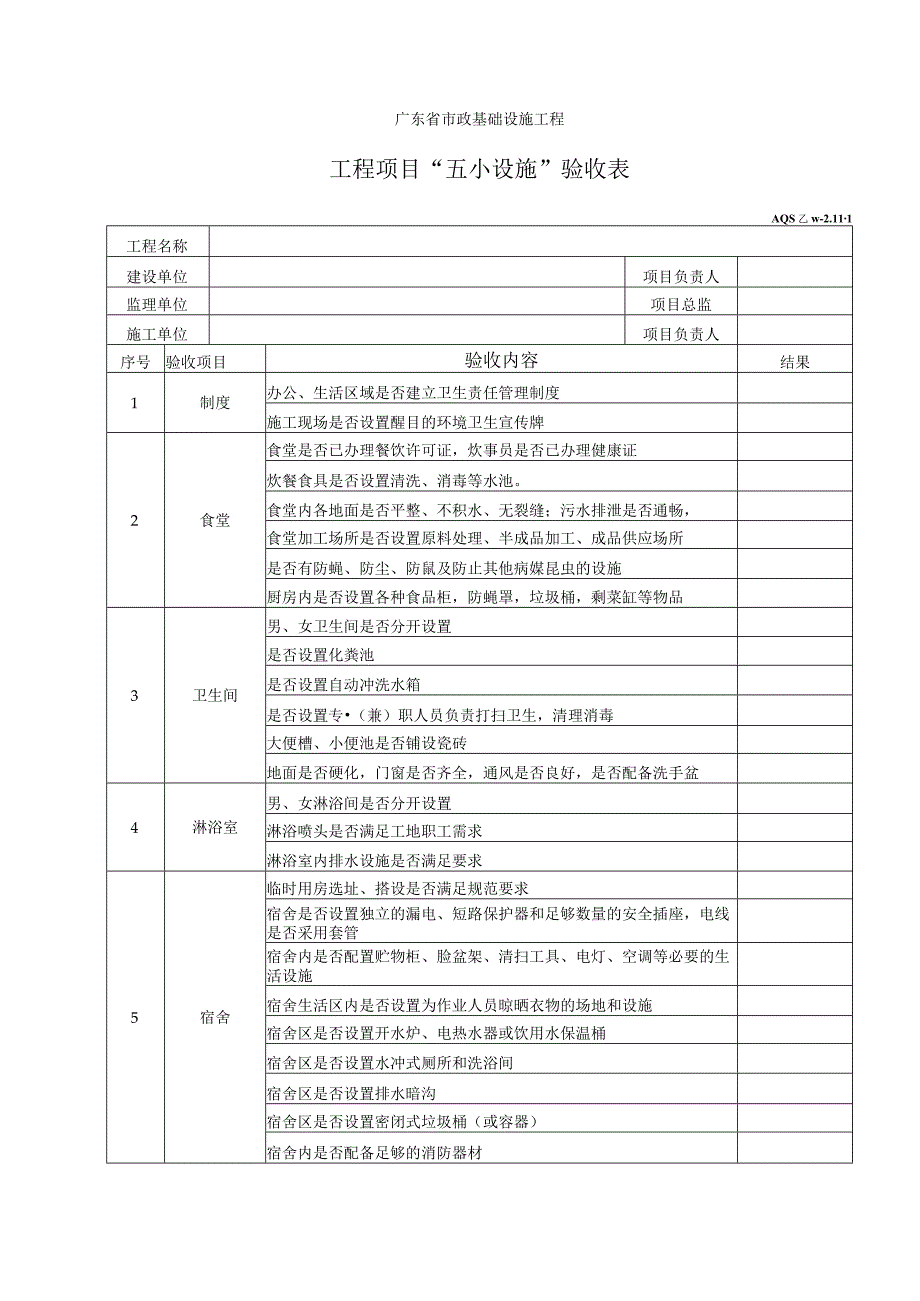 工程项目“五小设施”验收表.docx_第1页