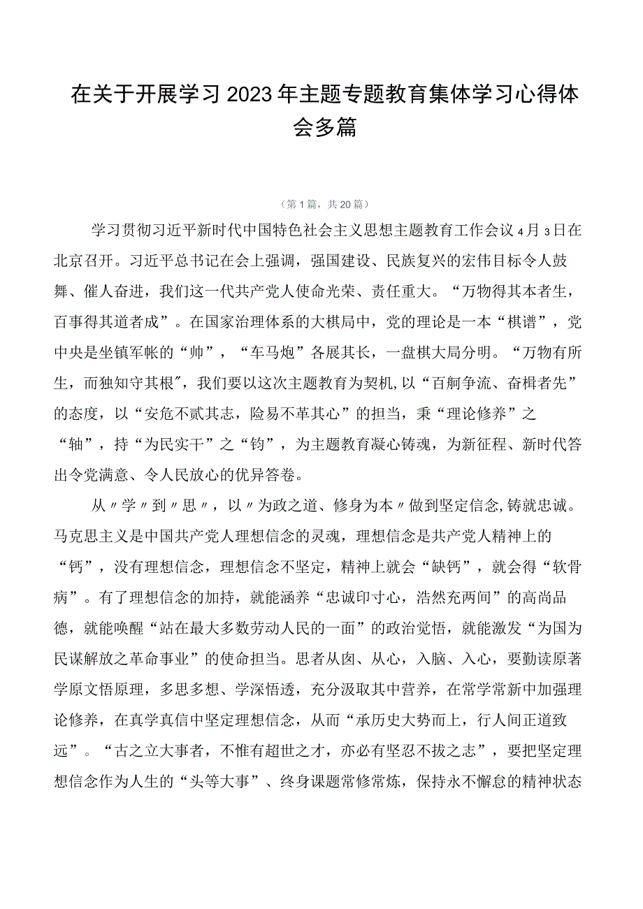 在关于开展学习2023年主题专题教育集体学习心得体会多篇.docx_第1页