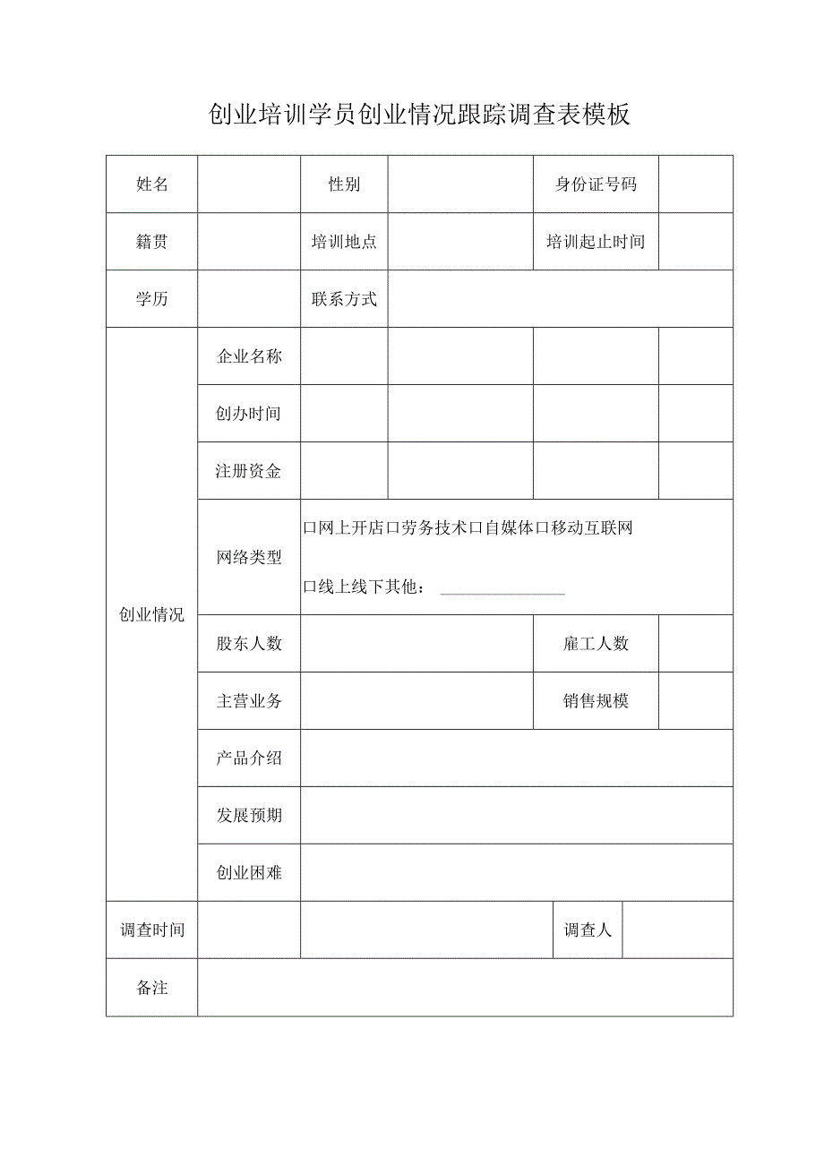 创业培训学员创业情况跟踪调查表模板.docx_第1页