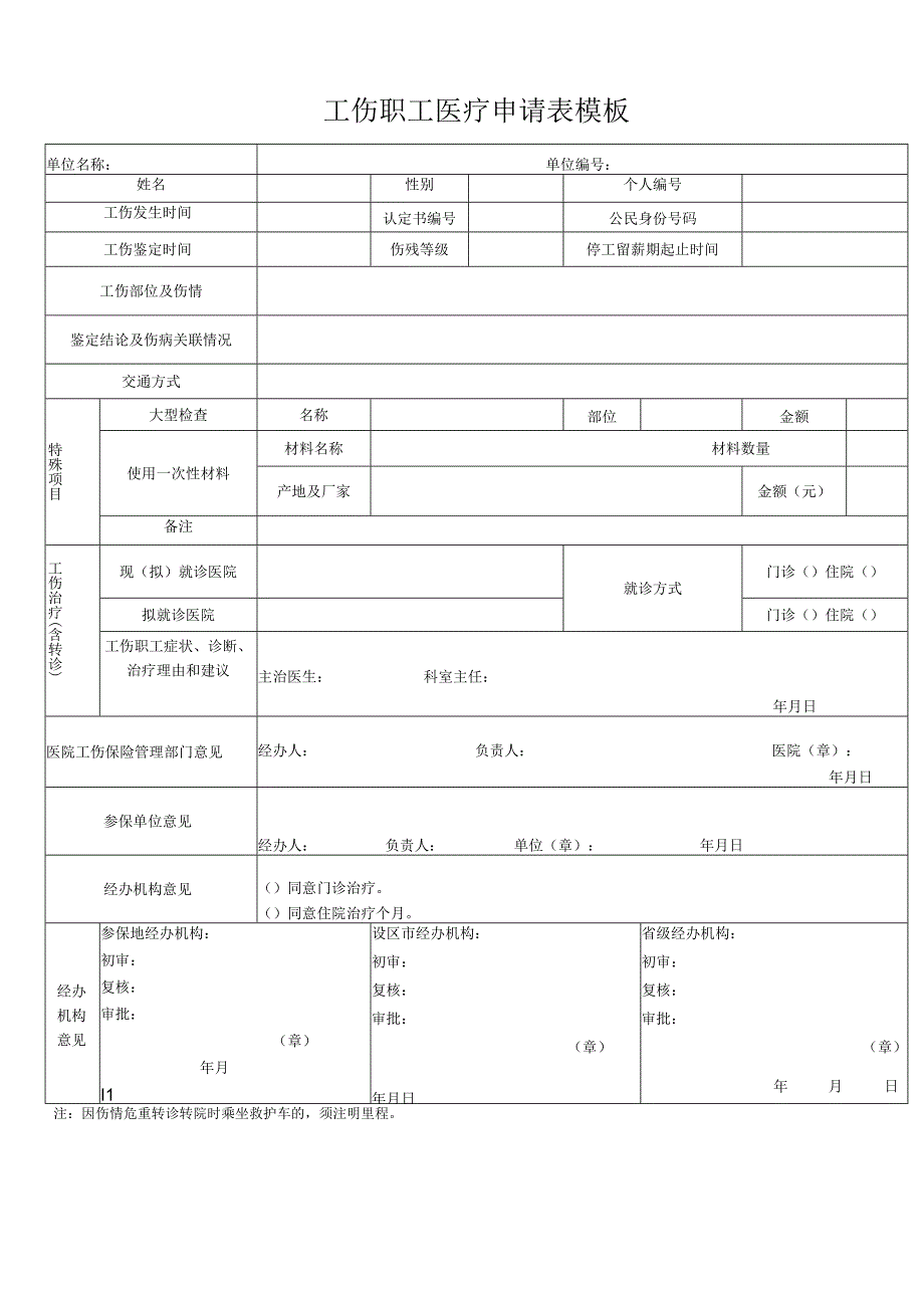 工伤职工医疗申请表模板.docx_第1页